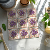 Elegant Lavender Vintage Nouveau Floral タイル