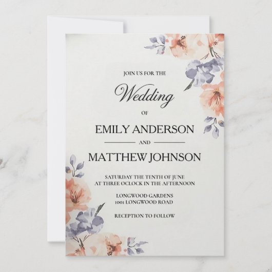 Elegant Lavender Watercolor Wedding Invitation 招待状 (正面)