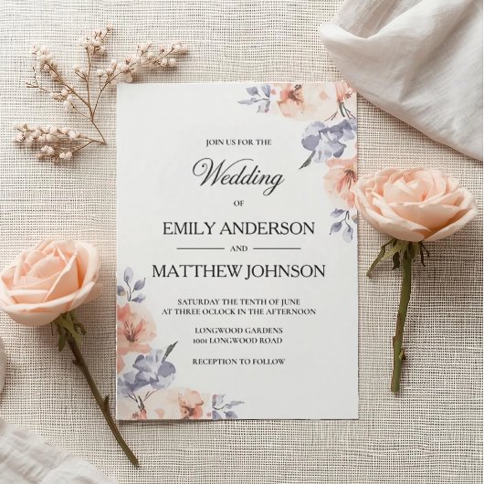 Elegant Lavender Watercolor Wedding Invitation 招待状