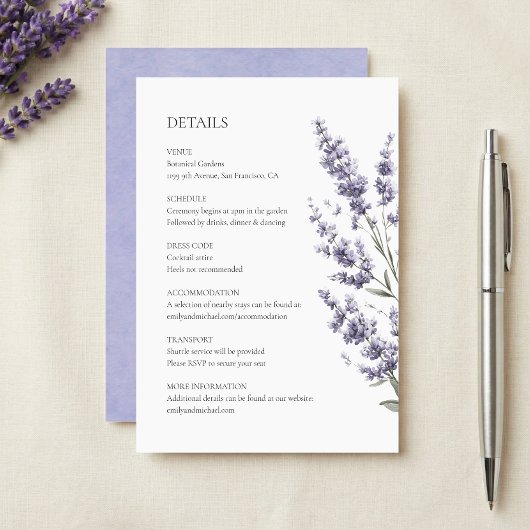 Elegant Lavender Wedding Details エンクロージャーカード