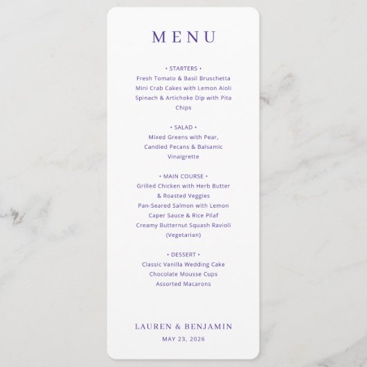 Elegant Lavender Wedding Menu メニュー (正面)