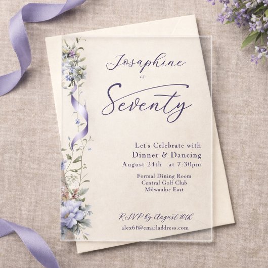 Elegant Lavender Wildflower 70th Birthday  アクリル招待状