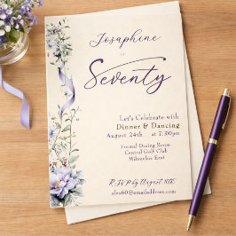 Elegant Lavender Wildflower Script 70th Birthday 招待状