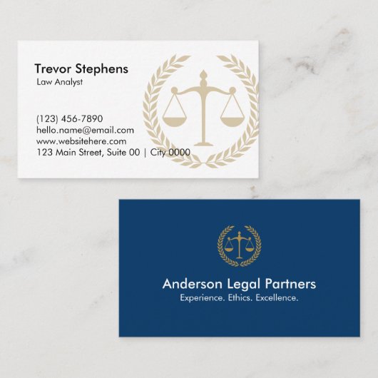 Elegant Law Firm Professional Navy Blue White Gold 名刺 (正面/裏面)