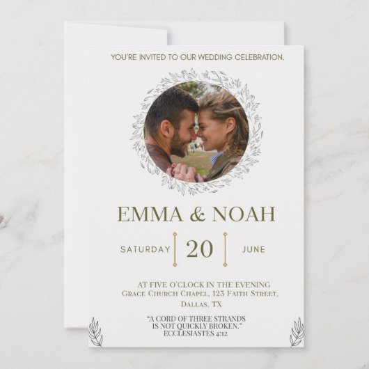 Elegant Leaf Arch Wedding Invitation with Ecclesia 招待状 (正面)