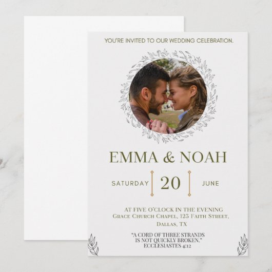 Elegant Leaf Arch Wedding Invitation with Ecclesia 招待状 (正面/裏面)