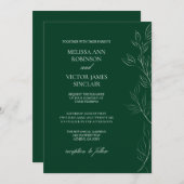 Elegant Leaf Emerald Green Wedding Invitation 招待状 (正面/裏面)