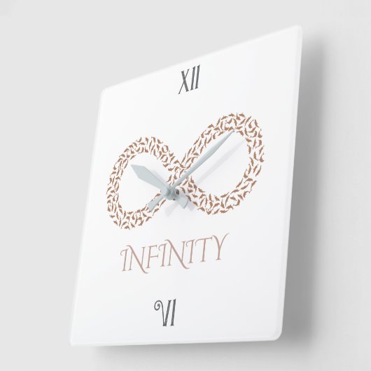 Elegant Leaf Infinity Symbol Minimalist スクエア壁時計 (傾斜)