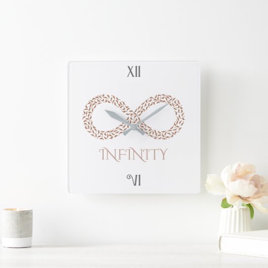 Elegant Leaf Infinity Symbol Minimalist  スクエア壁時計 (ホーム)