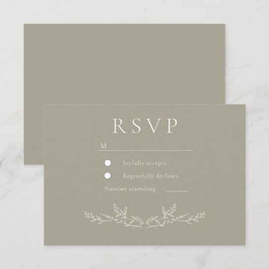 Elegant Leafy Leaf Line Art Wedding  出欠カード (正面/裏面)