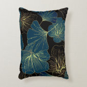 Elegant Leaves of Blue With Gold Lines Botanical アクセントクッション (正面(垂直))