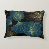 Elegant Leaves of Blue With Gold Lines Botanical アクセントクッション (裏面)