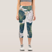 Elegant Leaves of Blue With Gold Lines Botanical カプリレギンス (正面)