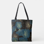 Elegant Leaves of Blue With Gold Lines Botanical トートバッグ (裏面)