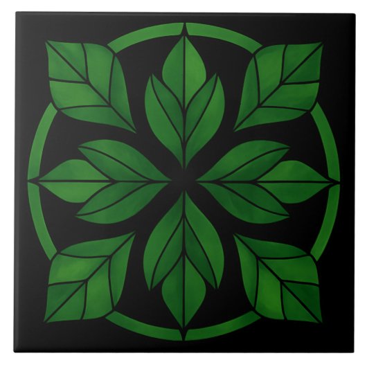 Elegant Leaves Pattern Ceramic Tile タイル (正面)
