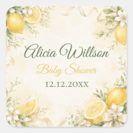 Elegant Lemon Botanical Baby Shower スクエアシール