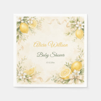 Elegant Lemon Botanical Baby Shower スタンダードカクテルナプキン