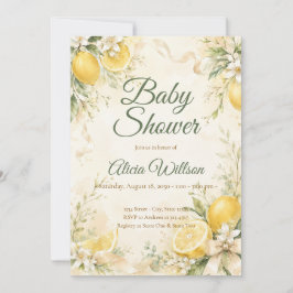 Elegant Lemon Botanical Baby Shower 招待状