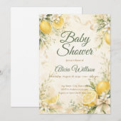 Elegant Lemon Botanical Baby Shower 招待状 (正面/裏面)