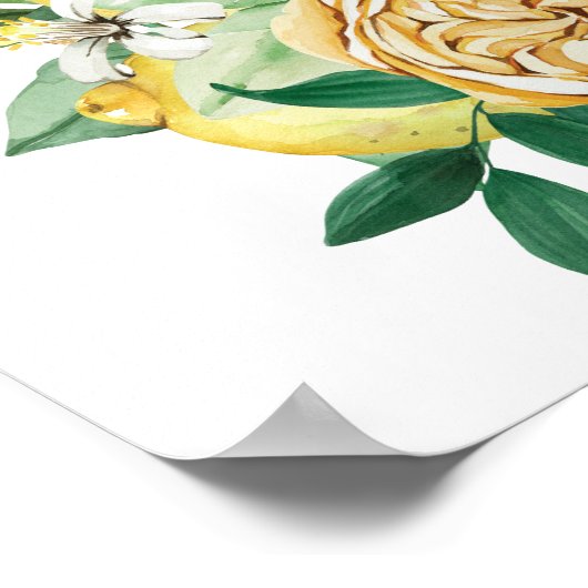 Elegant Lemon Floral Geometric Wedding Welcome ポスター (角)