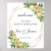 Elegant Lemon Floral Geometric Wedding Welcome ポスター (正面)