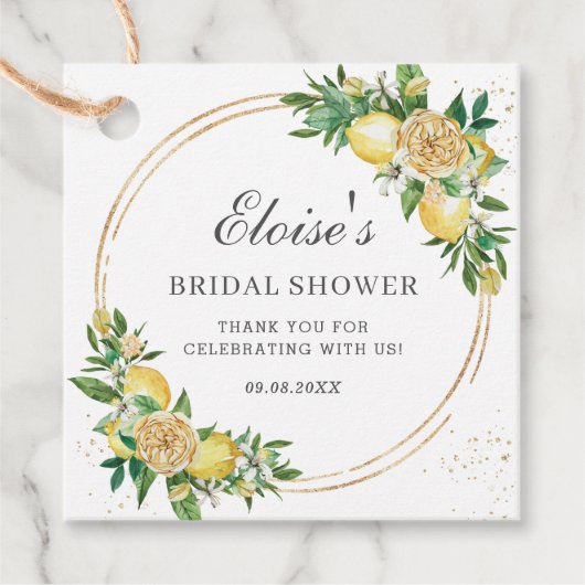 Elegant Lemon Floral Greenery Bridal Shower Thank  フェイバータグ (正面)