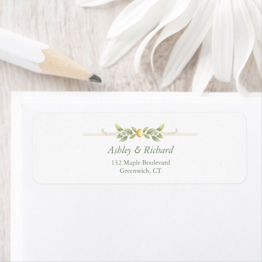 Elegant Lemon Greenery Return Address ラベル (インサイチュ)