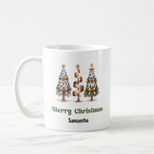 Elegant leopard christmas trees custom name mug コーヒーマグカップ (左)