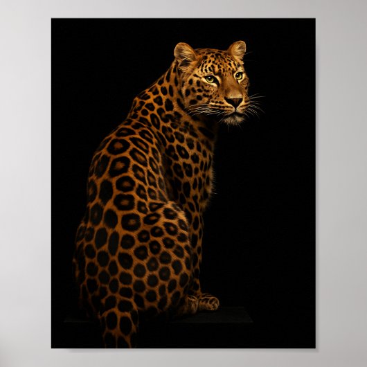Elegant Leopard Portrait on Black Background ポスター (正面)