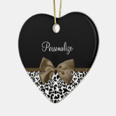 Elegant Leopard Print Brown Bow With Name セラミックオーナメント (左)