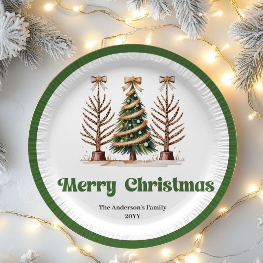 Elegant Leopard Print Christmas Tree Paper Plates ペーパープレート