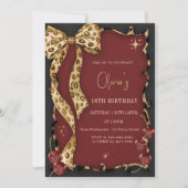 Elegant Leopard Print Wild Cherry Glam Birthday 招待状 (正面)