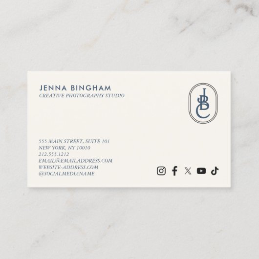 Elegant Lettering Monogram Logo Blue/Ivory 名刺 (裏面)