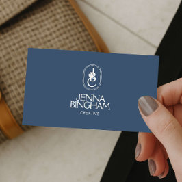 Elegant Lettering Monogram Logo Blue/Ivory 名刺