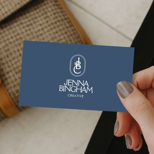 Elegant Lettering Monogram Logo Blue/Ivory 名刺