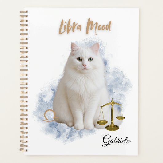 Elegant Libra Zodiac Cat White Planner Notebook プランナー手帳 (正面)
