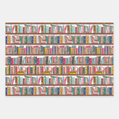 Elegant Library Bookshelf Pattern Wrapping Paper ラッピングペーパーシート (正面3)