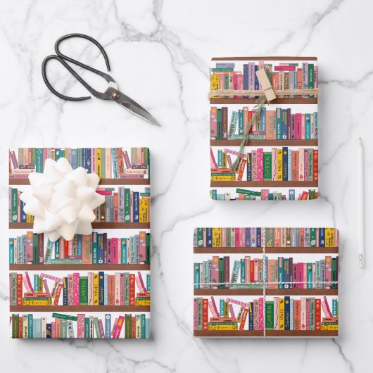 Elegant Library Bookshelf Pattern Wrapping Paper ラッピングペーパーシート (正面)