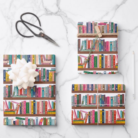 Elegant Library Bookshelf Pattern Wrapping Paper ラッピングペーパーシート (正面)