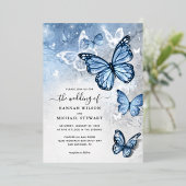 Elegant Light Baby Blue Butterfly Wedding Real 箔招待状 (立ち正面)