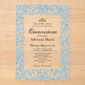 Elegant Light Blue 15th Birthday Quinceanera アクリル招待状 (正面)