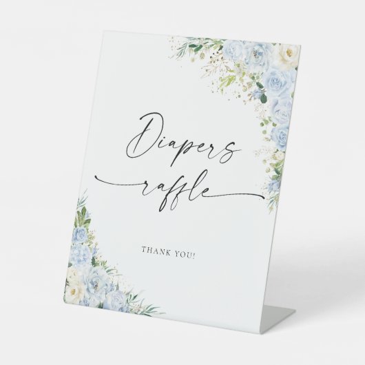 Elegant Light Blue Baby Shower Diapers Raffle Sign 台座サイン (正面)