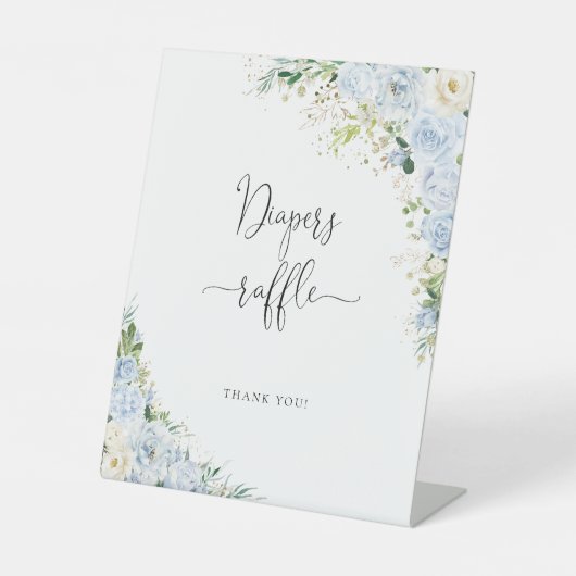 Elegant Light Blue Baby Shower Diapers Raffle Sign 台座サイン (正面)