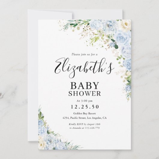 Elegant Light Blue Baby Shower Invitation 招待状 (正面)