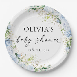 Elegant Light Blue Baby Shower Paper Plate ペーパープレート