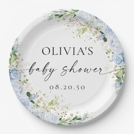 Elegant Light Blue Baby Shower Paper Plate ペーパープレート (正面)