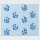 Elegant Light Blue & Cobalt Folk Art Bird ラッピングペーパー (フラット)