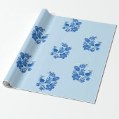 Elegant Light Blue & Cobalt Folk Art Bird ラッピングペーパー (アンロールド)