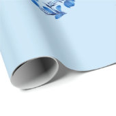 Elegant Light Blue & Cobalt Folk Art Bird ラッピングペーパー (ロールコーナー)