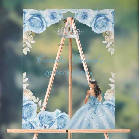 Elegant Light Blue Floral Quinceañera Welcome アクリルサイン (ニュートラル)